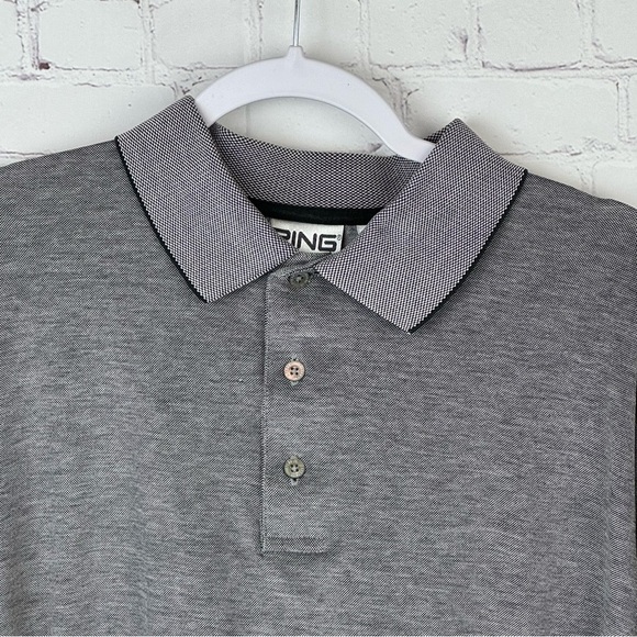 PING Polo Shirt Short Sleeve Mens Large Gray Mercerized Combed Cotton Logo Golf - Picture 3 of 9